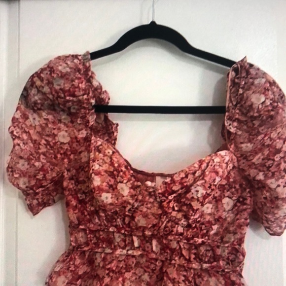 Astr Pink Floral Dress with Puff Sleeves - Picture 1 of 2